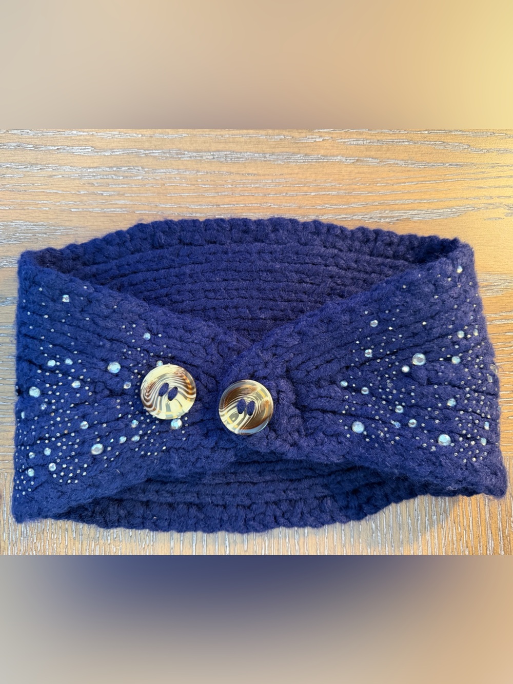 C. C. Exclusives Embellished Navy Knit Button Headband
